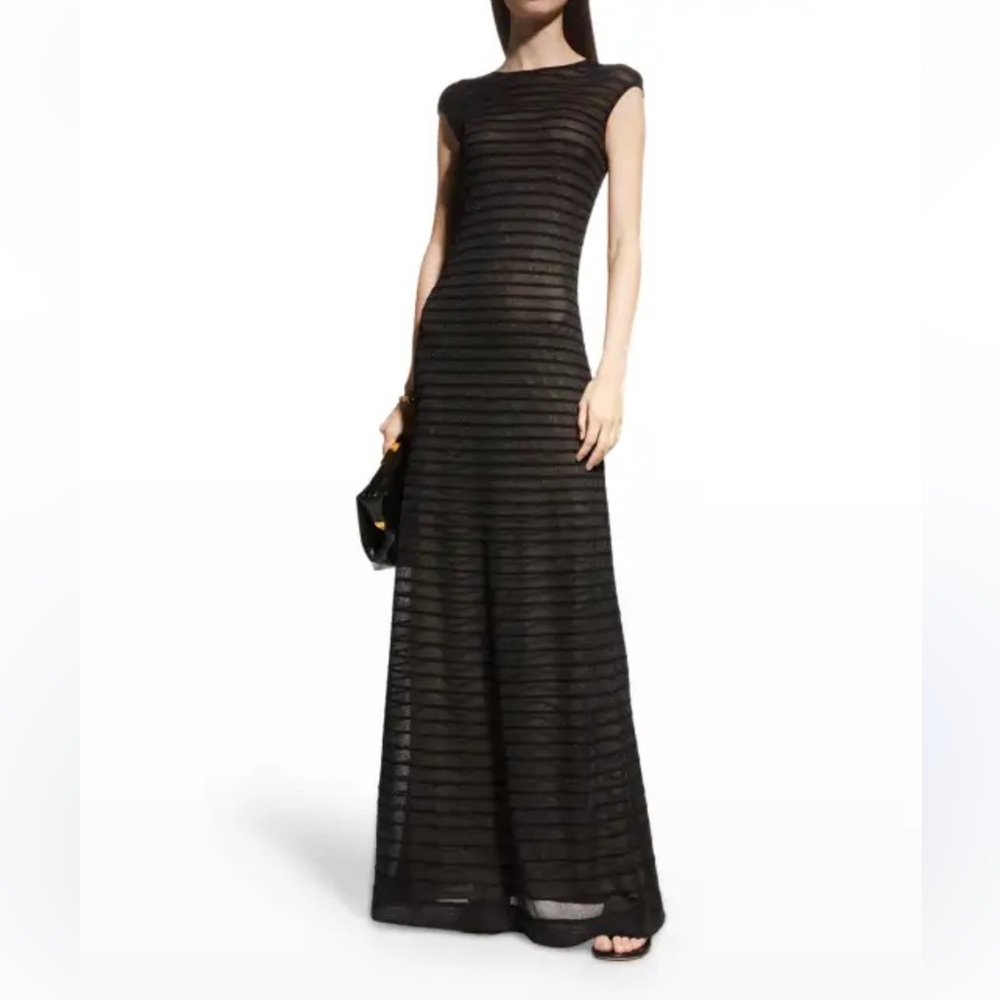 St. John Black Sheer Striped Maxi Dress
